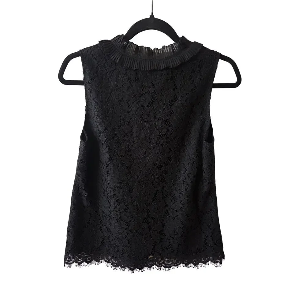 NWT J.Crew Black Lace Sleevless Blouse Women's Size S